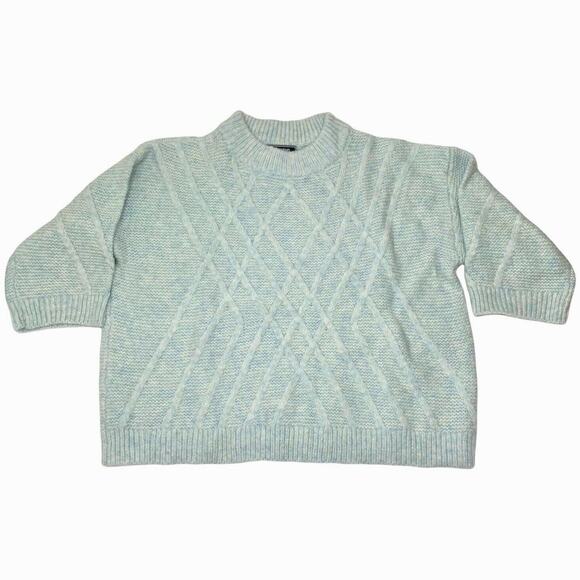 NWOT Lands' End Baby Blue Wool Alpaca Blend Knit Sweater 3/4 Sleeve L 14 - 16 - Picture 1 of 6